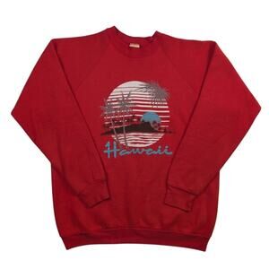 Vintage Hawaii Beach Tourism Tropical Paradise Surf Red 80s Crewneck Fits L